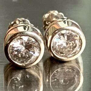 Diamond Bezel Set Earrings * 14k White Gold